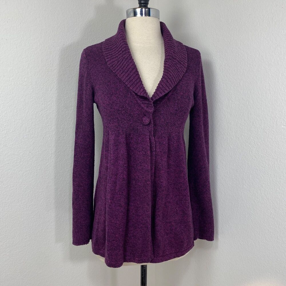 Alfani Deep Purple Cotton Angora Blend Cardigan Academia Preppy Boho Goth Med